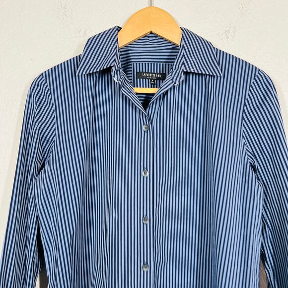 Lafayette 148 Stripe Button Up Shirt Long Sleeve Career Casual Blue - S - Picture 3 of 5